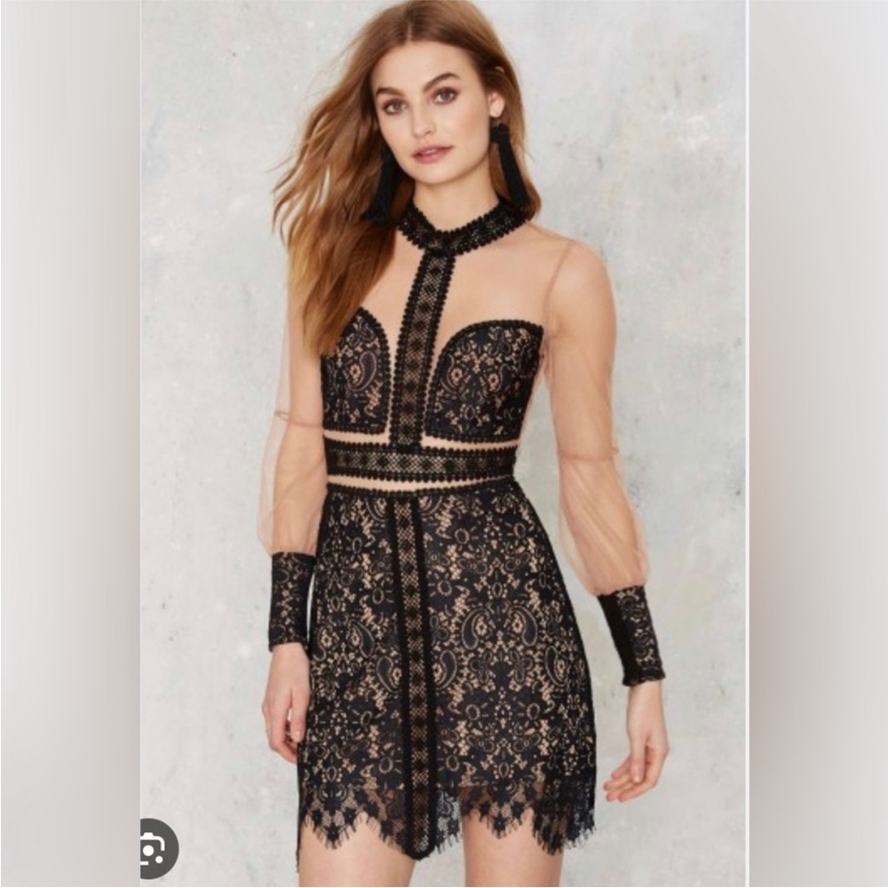 For Love & Lemons black Vivian nude lace mini dress small s revolve - Picture 1 of 8